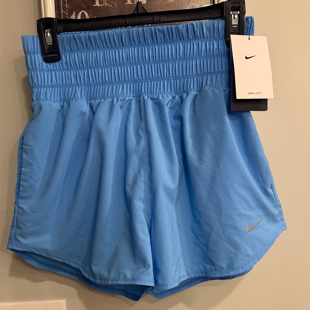 Nike Women’s Light Blue Dri-FIT Smocked Waist Athletic Shorts